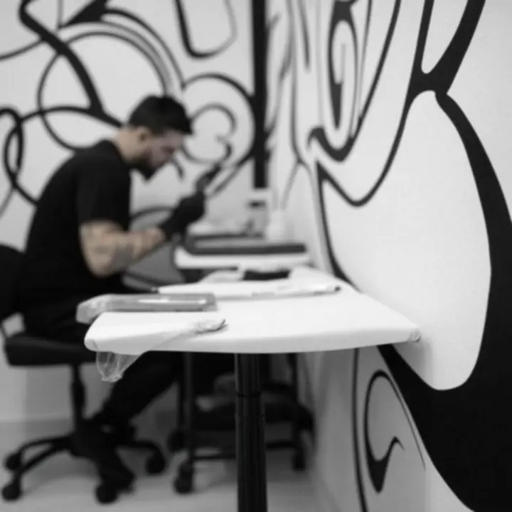 Blackwork tetoválás készítése fekete tintával a Blackiinktattoo stúdióban