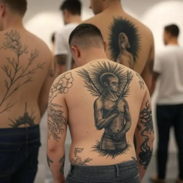 Kortárs fekete tetoválásokat bemutató portfólió galéria