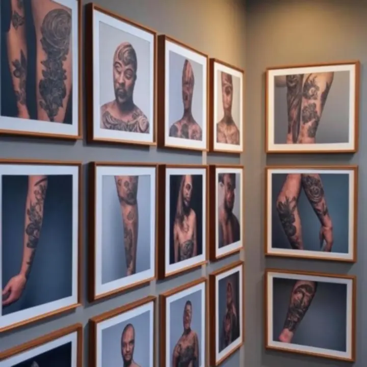 Tattoo stúdió portfólió fal, különböző monokróm tetoválás tervekkel