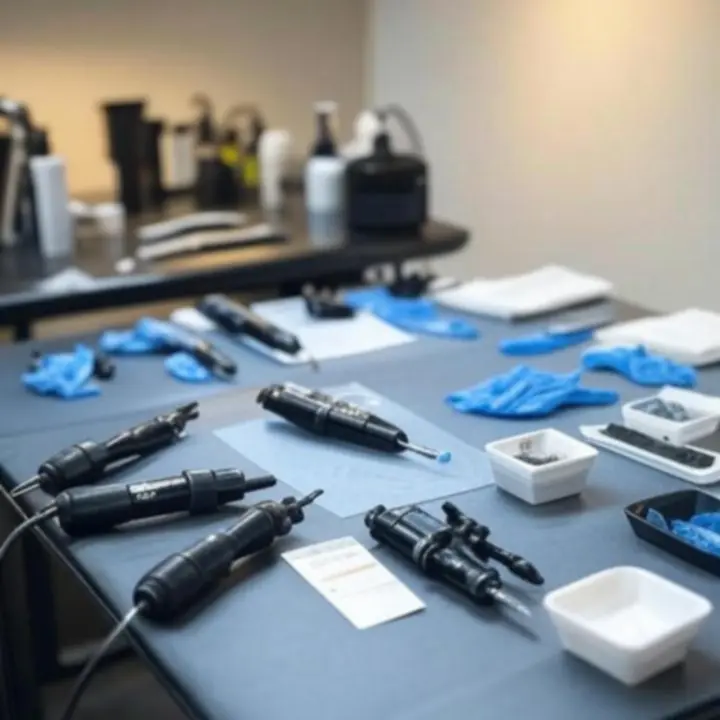 Modern tetováló munkaállomás részlete a Blackiinktattoo stúdióban